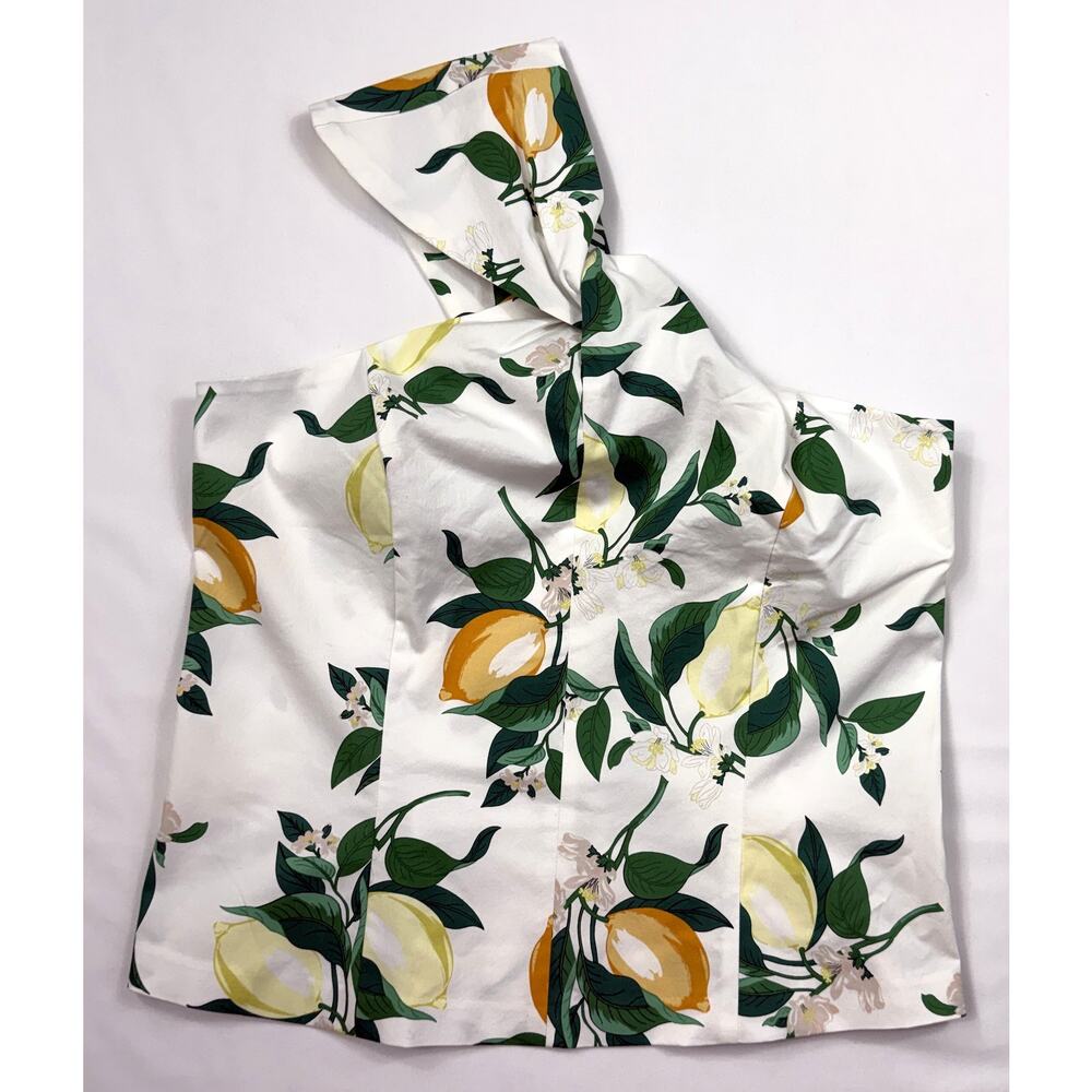 Ann Taylor Top Blouse One Shoulder halter strap White Lemon Print 6 zipper - Picture 2 of 10